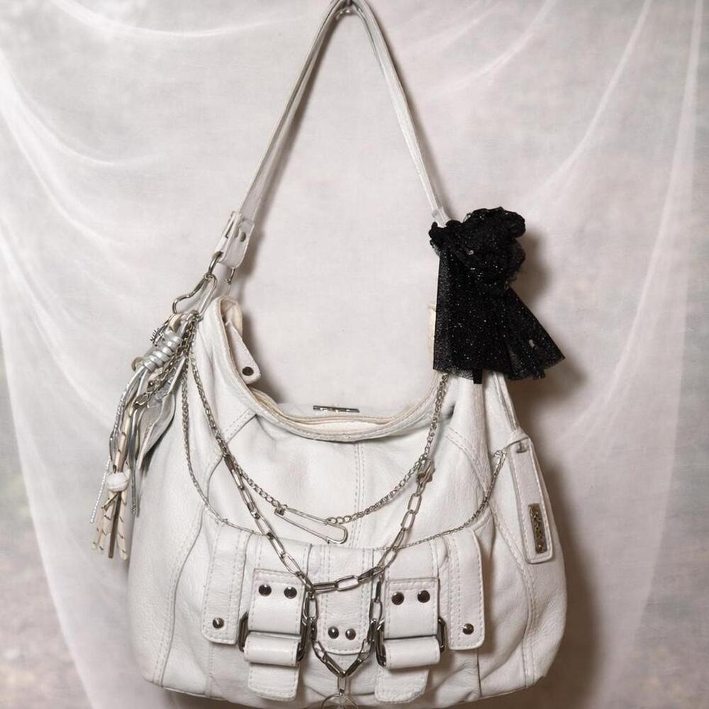 Joe’s Jeans White Leather Shoulder Bag Slouchy Buckle Hobo Purse
